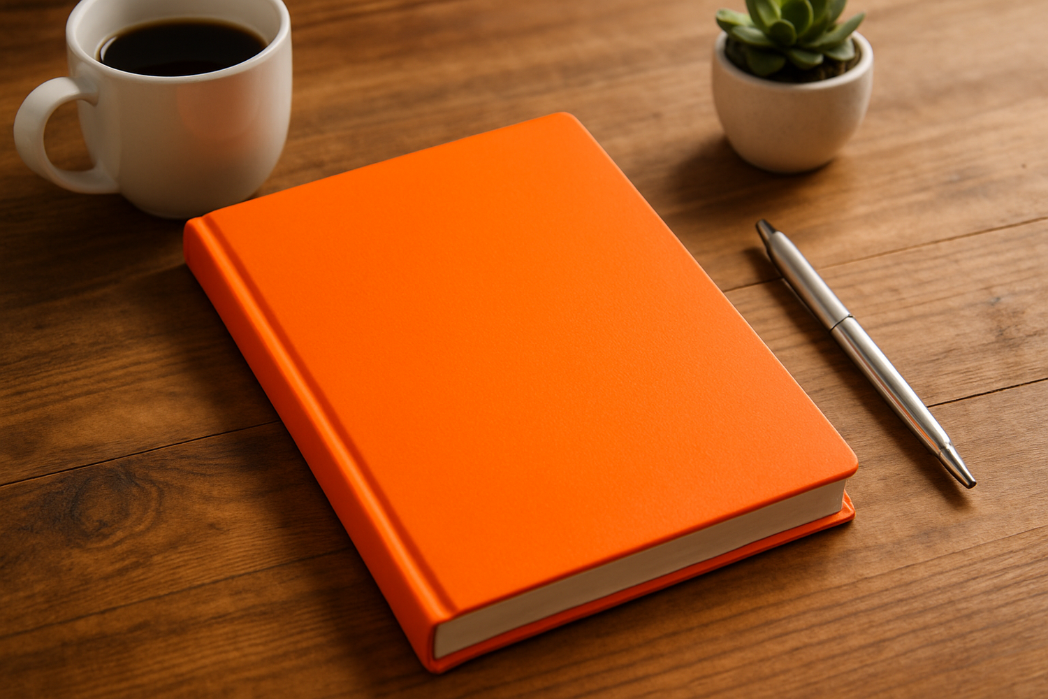 bright orange journal on a desk